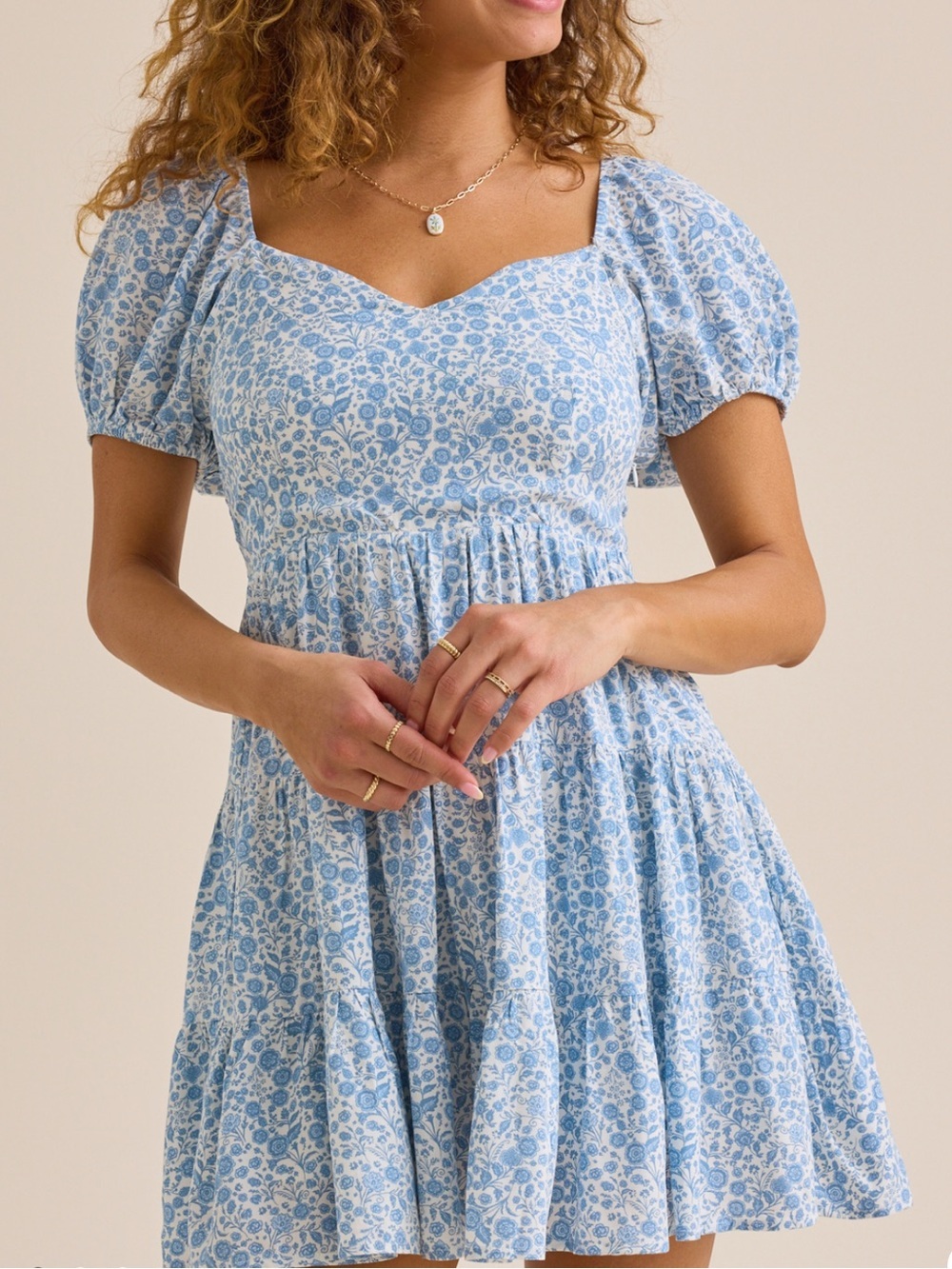 Altar’d State 100% Cotton Ashley Floral Mama Dress Puff Sleeve Blue XS